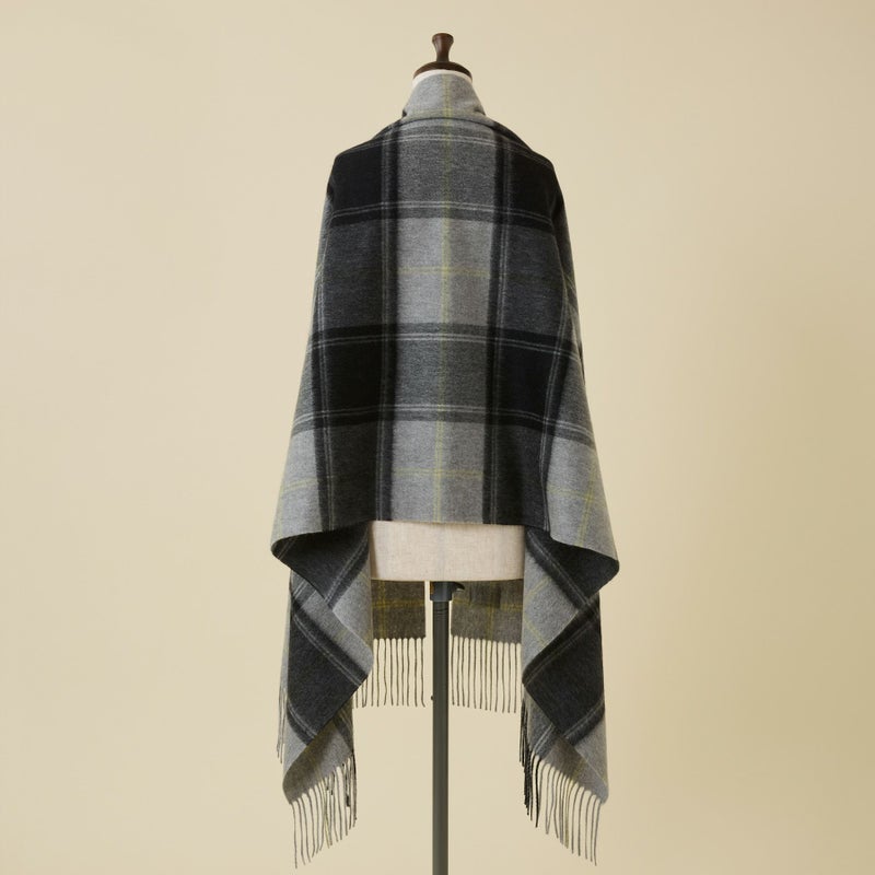 カシミヤ100%大判チェックストール＜グレー＞
