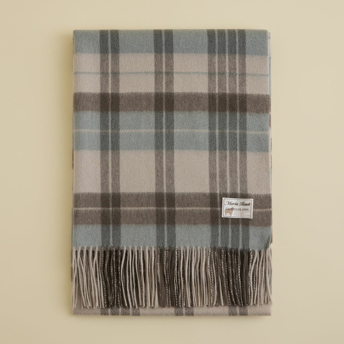 カシミヤ100%大判チェックストール＜ライトブルー×グレー＞