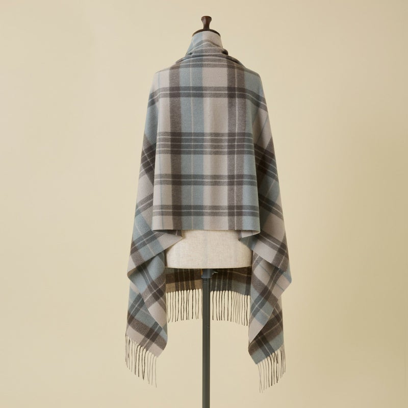 カシミヤ100%大判チェックストール＜ライトブルー×グレー＞
