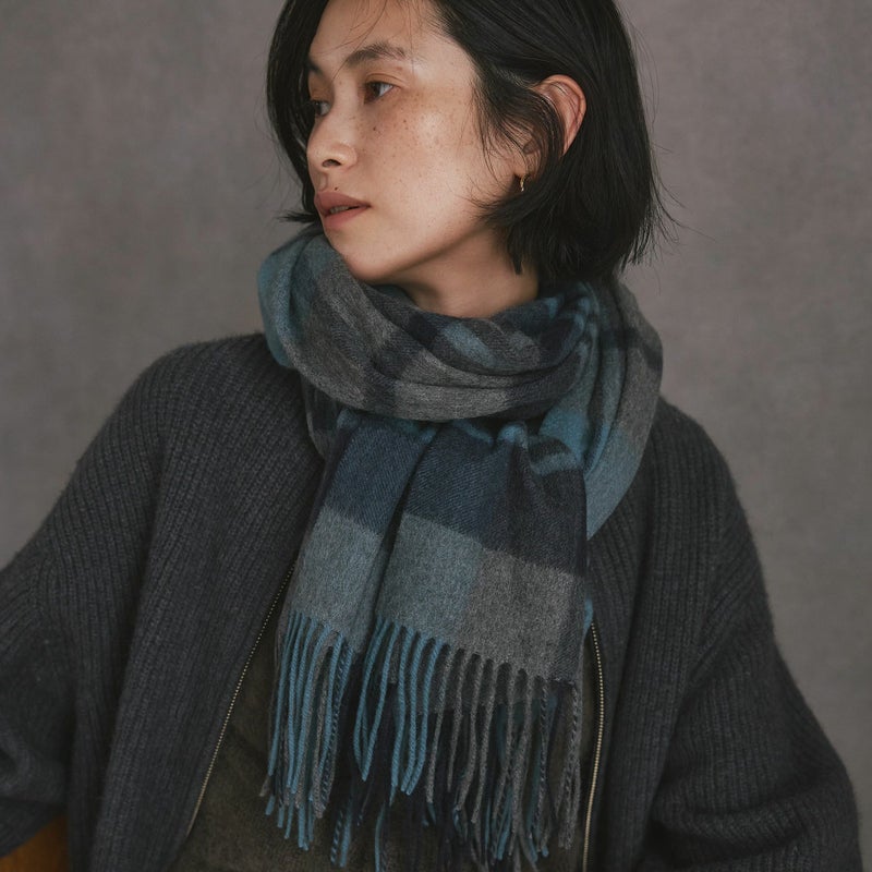カシミヤ100%大判チェックストール