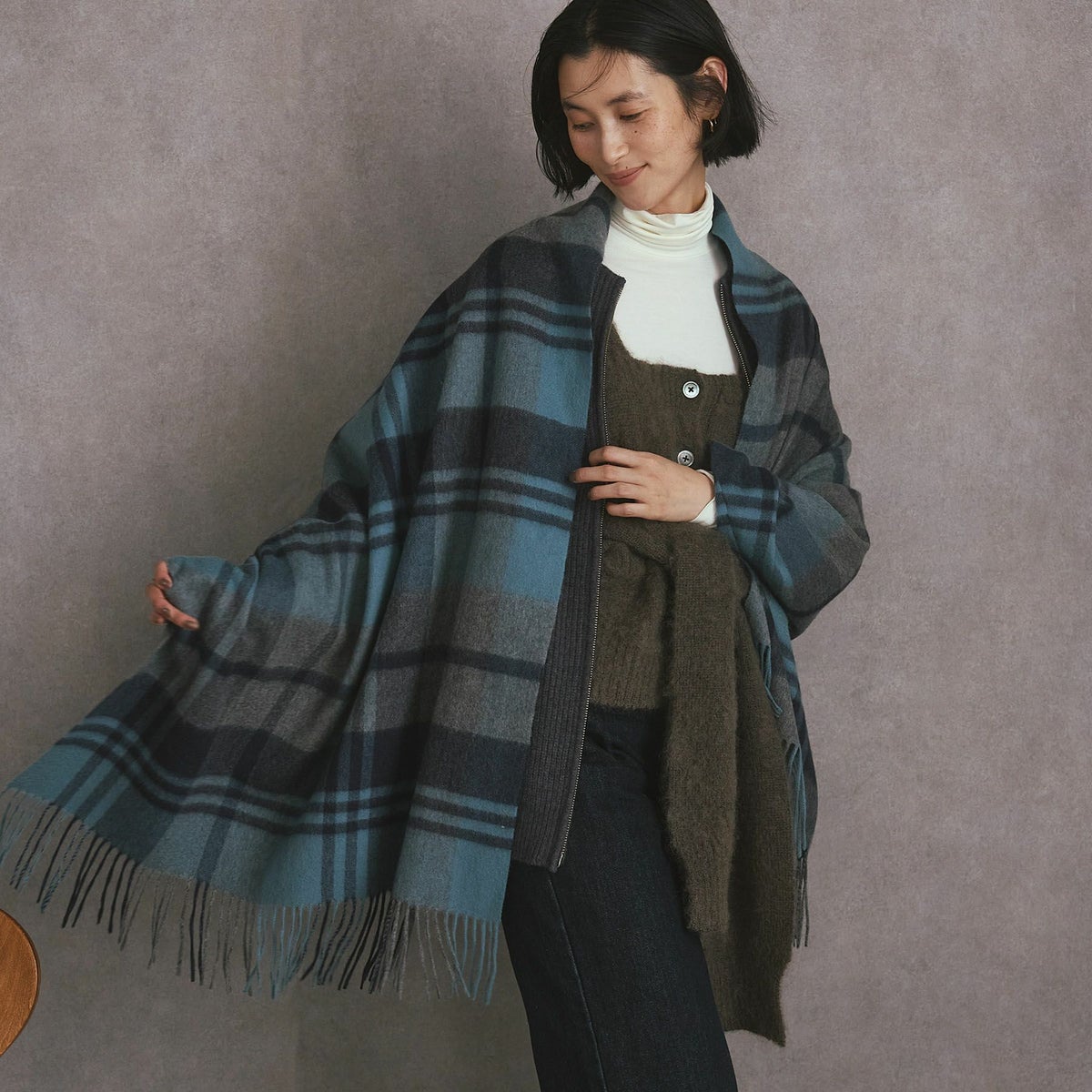 カシミヤ100%大判チェックストール