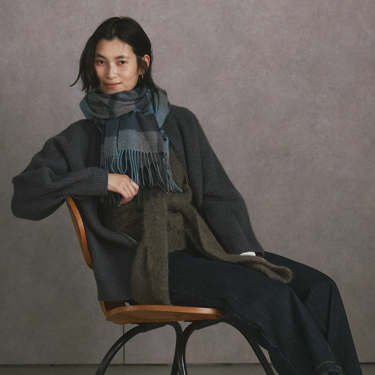 カシミヤ100%大判チェックストール