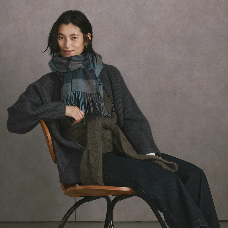 カシミヤ100%大判チェックストール