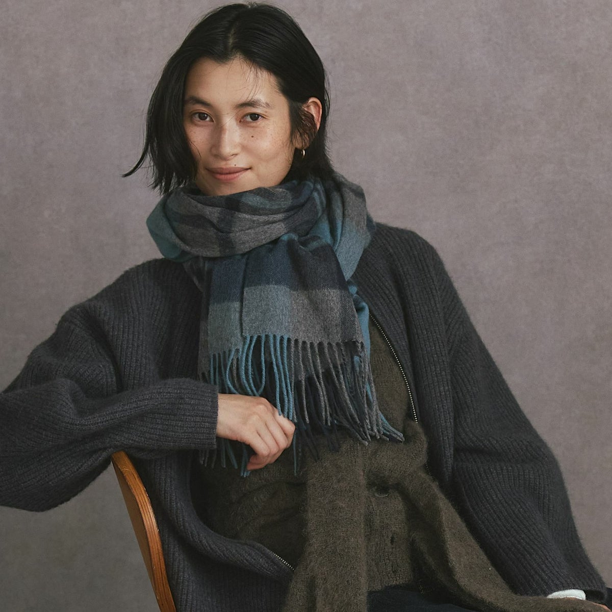 カシミヤ100%大判チェックストール
