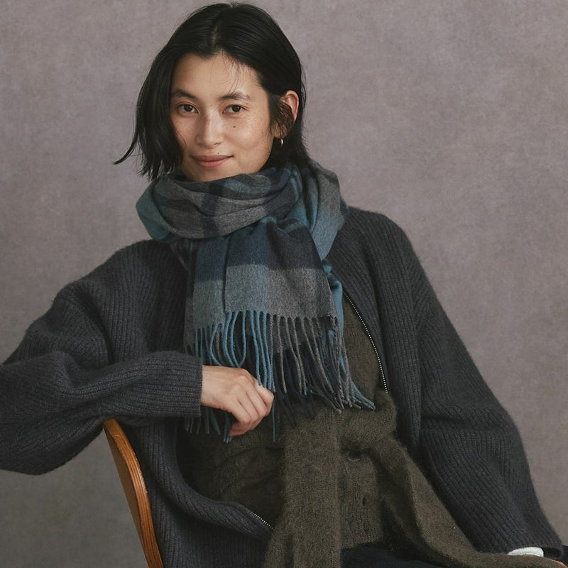 カシミヤ100%大判チェックストール