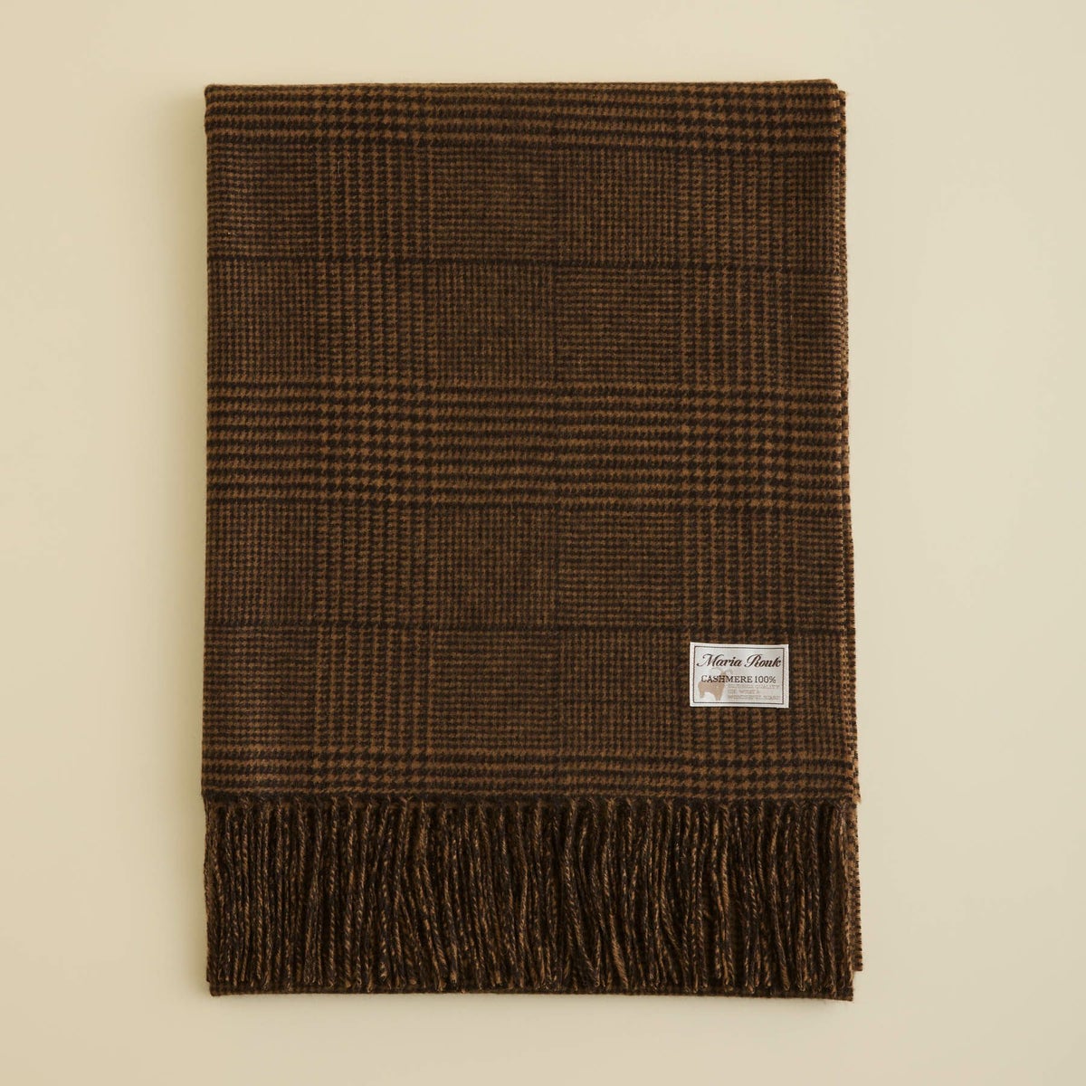 カシミヤ100%大判チェックストール＜ブラウン＞