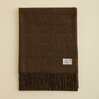 カシミヤ100%大判チェックストール＜ブラウン＞