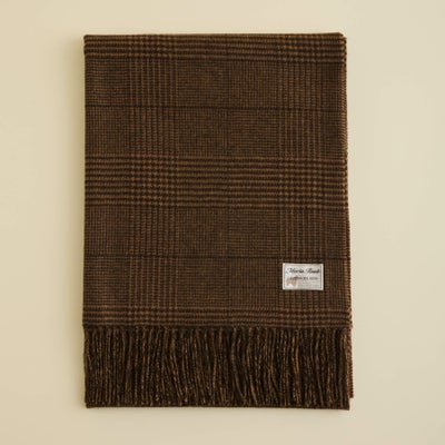 カシミヤ100%大判チェックストール＜ブラウン＞