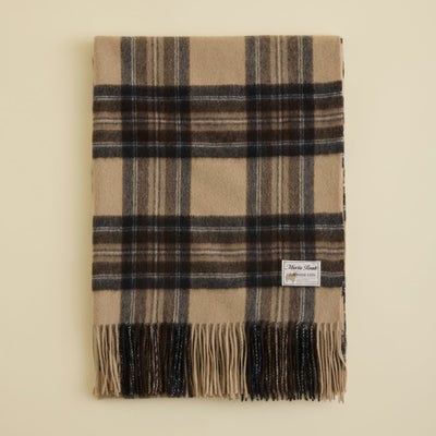 カシミヤ100%大判チェックストール＜ベージュ＞