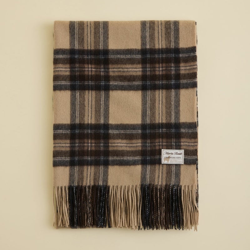 カシミヤ100%大判チェックストール＜ベージュ＞