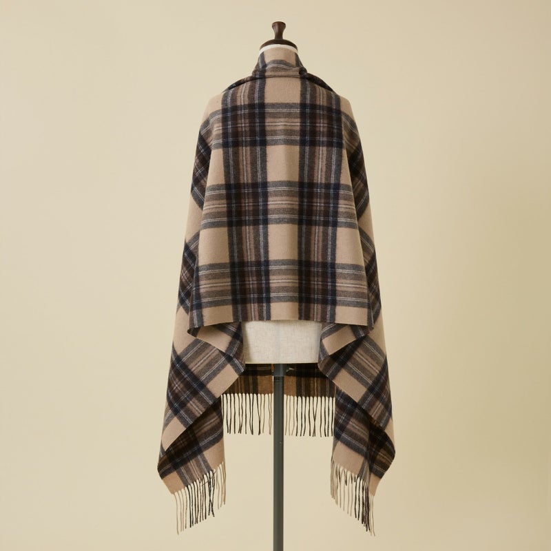 カシミヤ100%大判チェックストール＜ベージュ＞