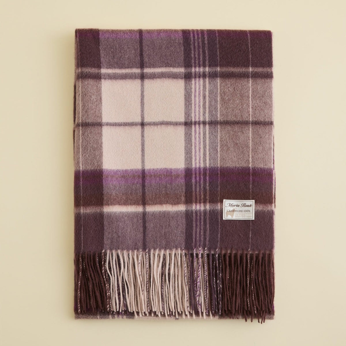 カシミヤ100%大判チェックストール＜パープル＞