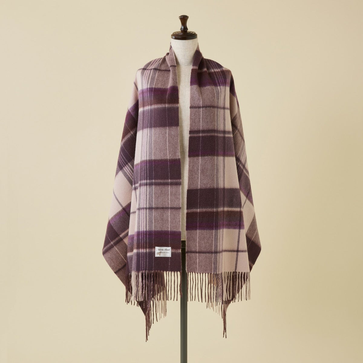 カシミヤ100%大判チェックストール＜パープル＞
