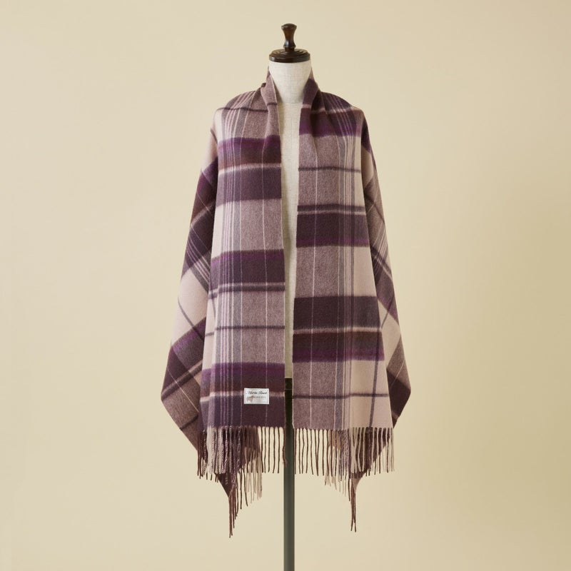 カシミヤ100%大判チェックストール＜パープル＞