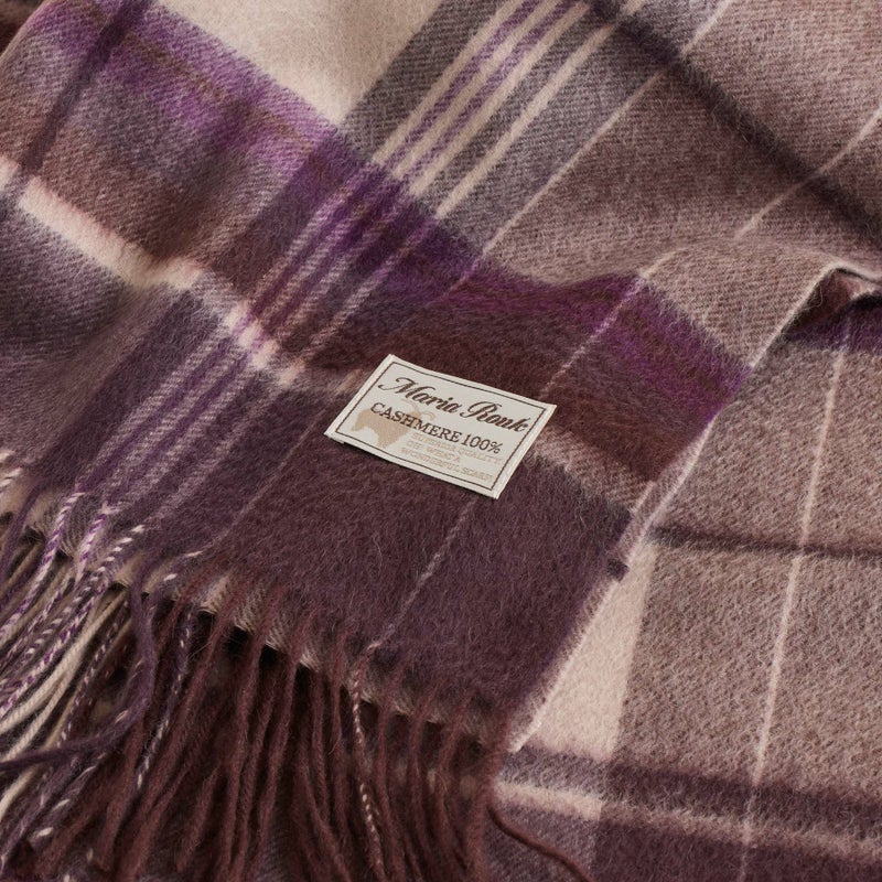 カシミヤ100%大判チェックストール＜パープル＞