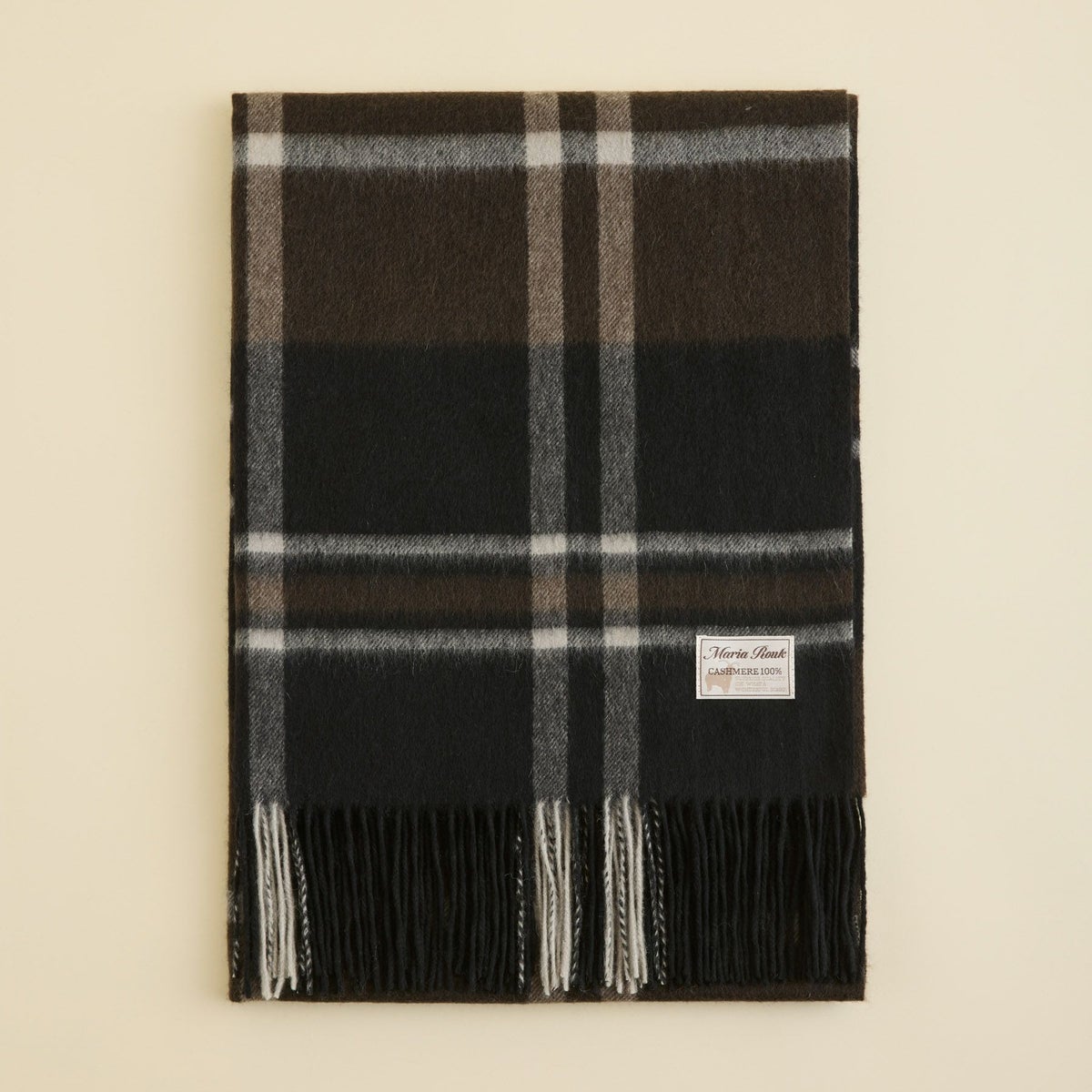 カシミヤ100%大判チェックストール＜ブラック＞