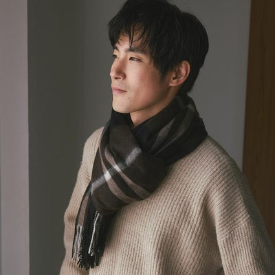 カシミヤ100%大判チェックストール