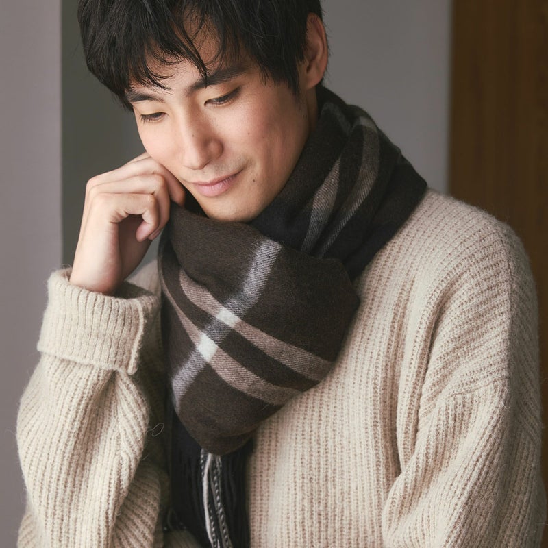 カシミヤ100%大判チェックストール