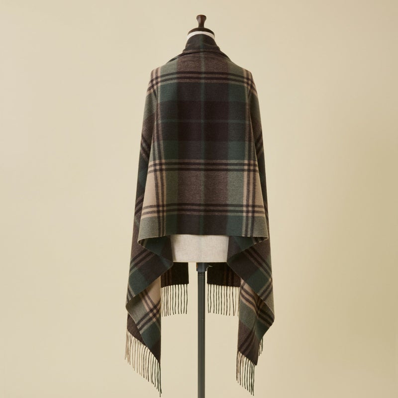 カシミヤ100%大判チェックストール＜カーキ＞