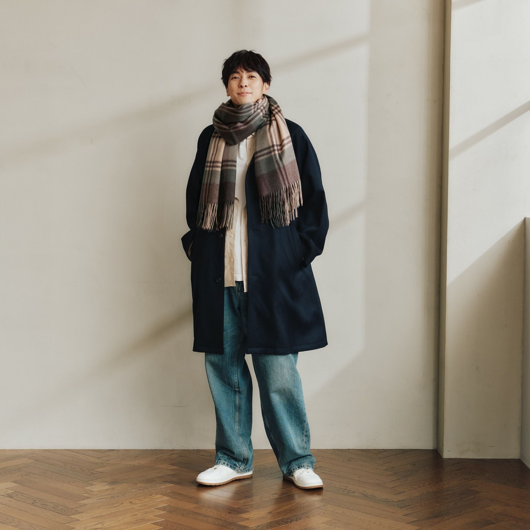 新品　セオリー　ストール　マフラー　大判　カシミヤ100% カーキ カシミヤ100%大判チェックストール＜カーキ＞ | Maria Rouk（マリア