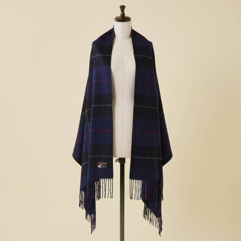 カシミヤ100%大判チェックストール＜パープル＞