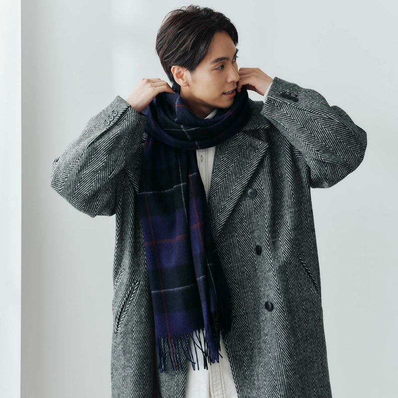 カシミヤ100%大判チェックストール＜パープル＞