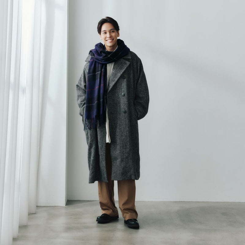 カシミヤ100%大判チェックストール＜パープル＞