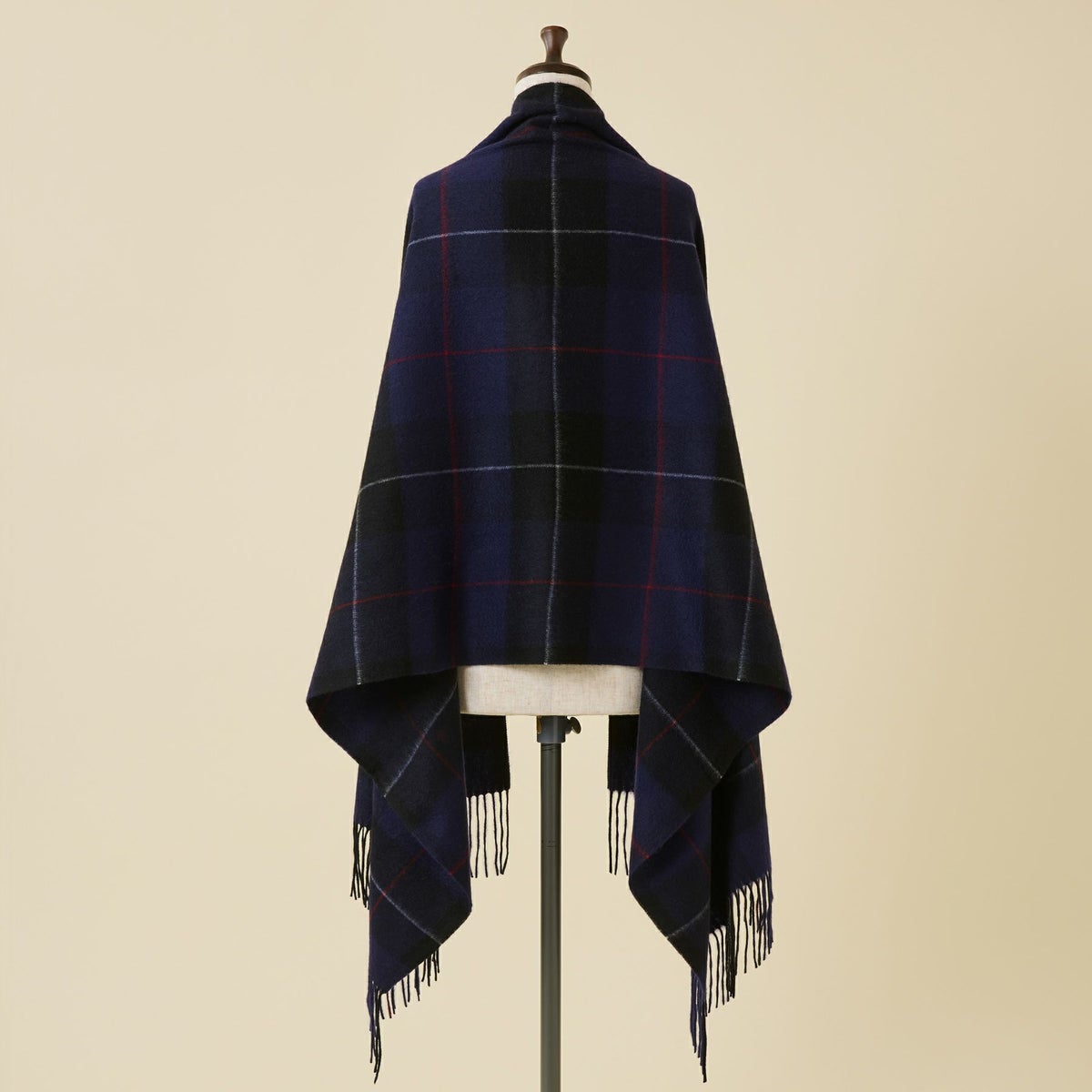 カシミヤ100%大判チェックストール＜パープル＞