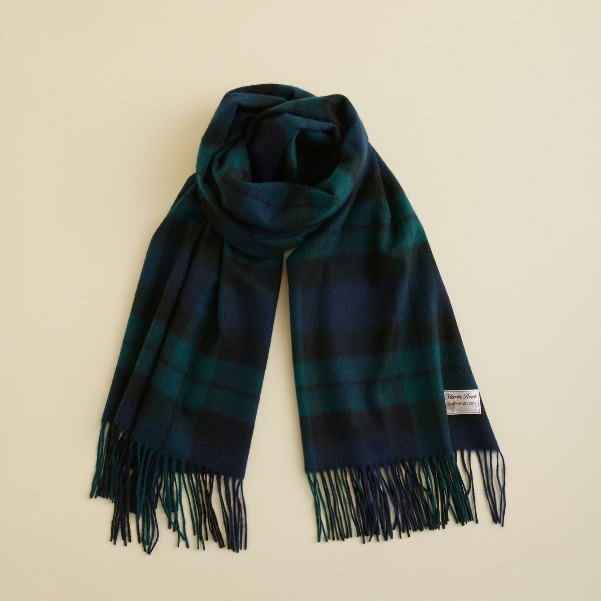 カシミヤ100%大判チェックストール＜ブラックウォッチ＞