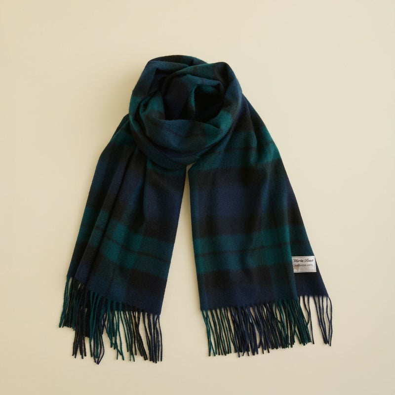 カシミヤ100%大判チェックストール＜ブラックウォッチ＞