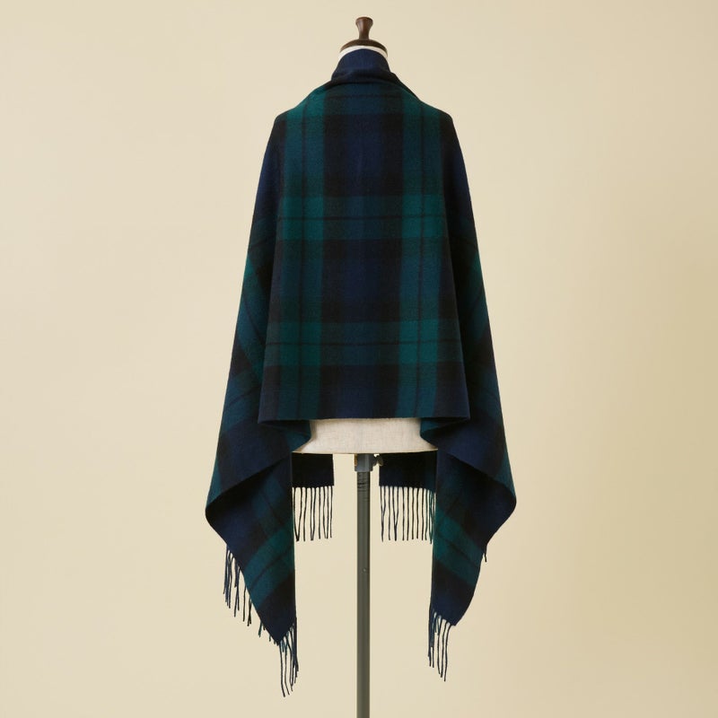 カシミヤ100%大判チェックストール＜ブラックウォッチ＞