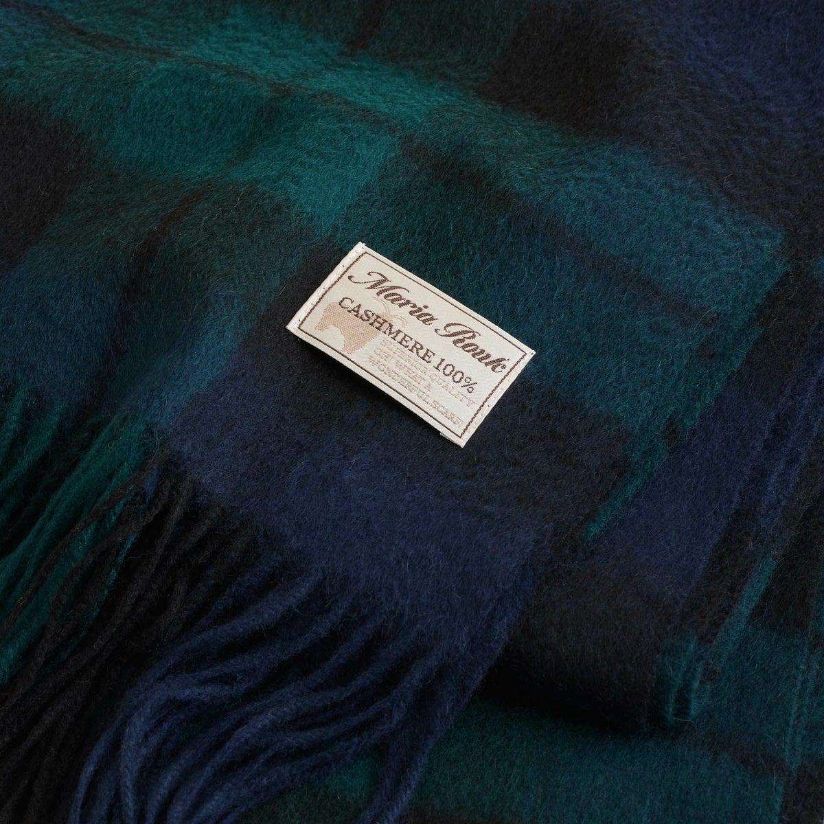 カシミヤ100%大判チェックストール＜ブラックウォッチ＞