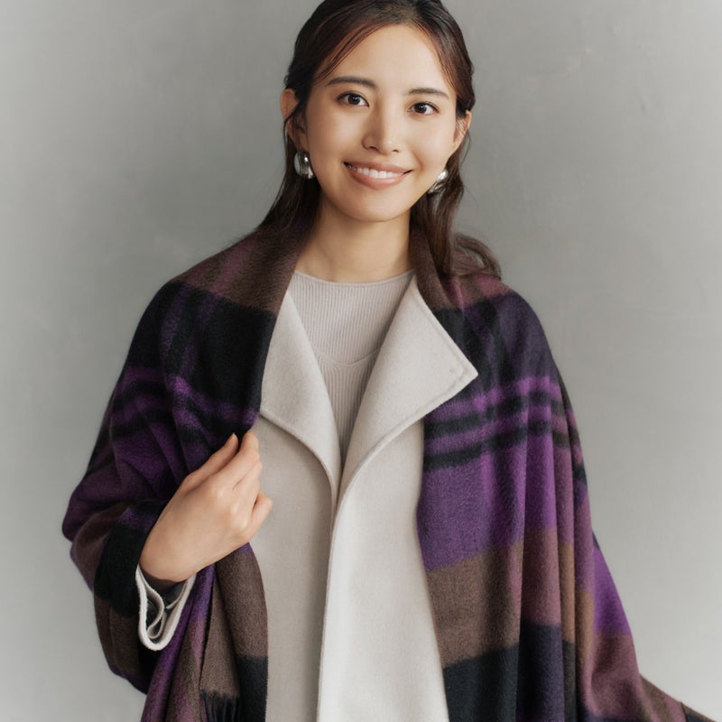 カシミヤ100%大判チェックストール