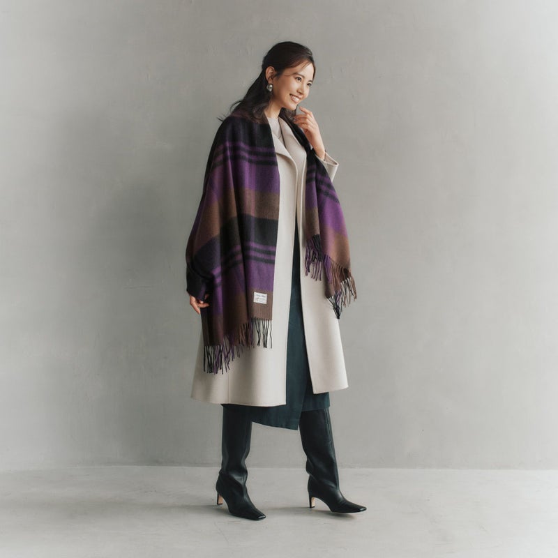 カシミヤ100%大判チェックストール