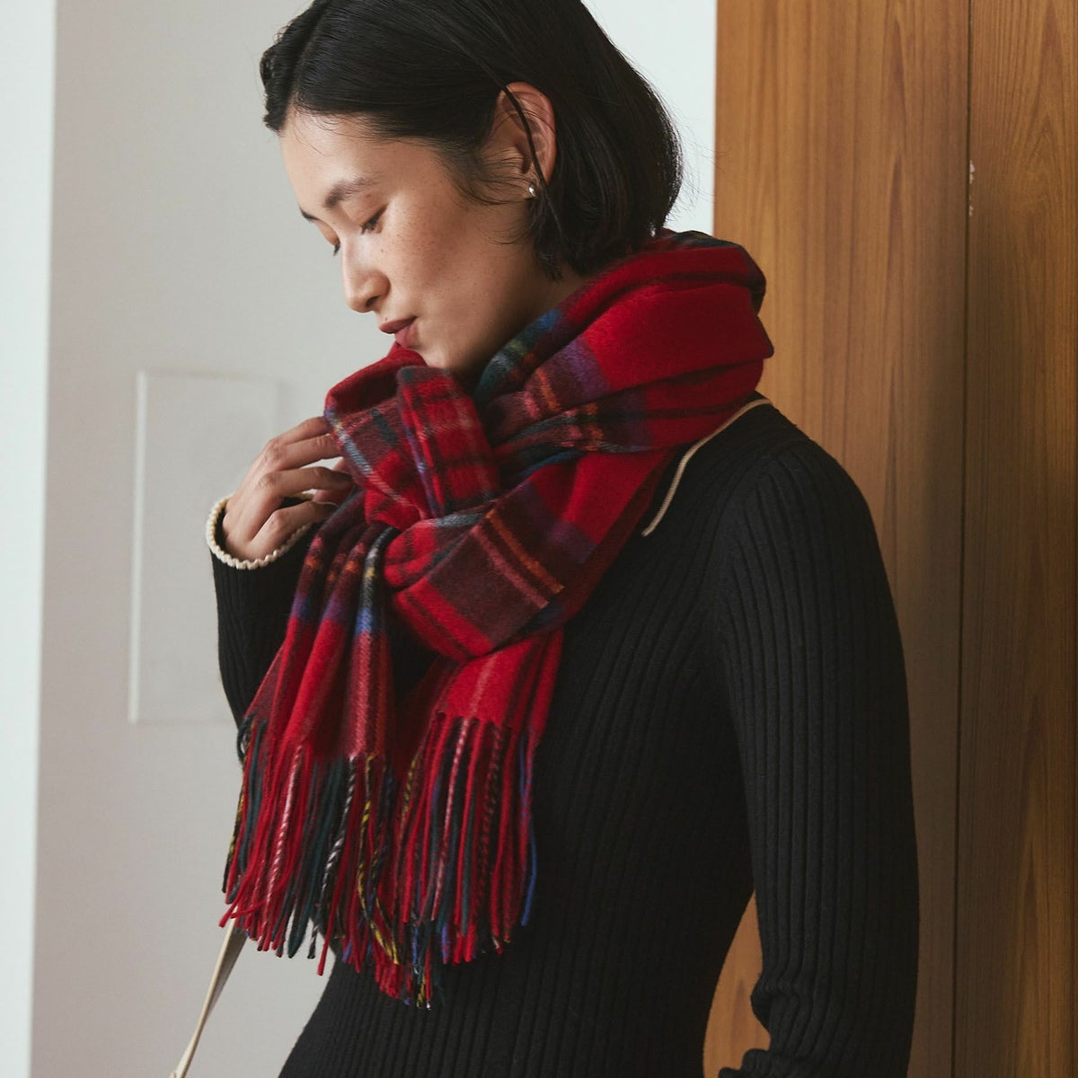 カシミヤ100%大判チェックストール