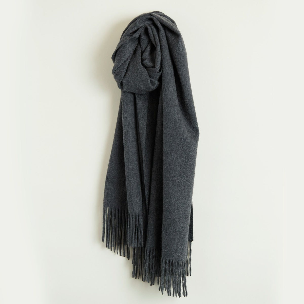カシミヤ100%大判無地ストール＜チャコール＞