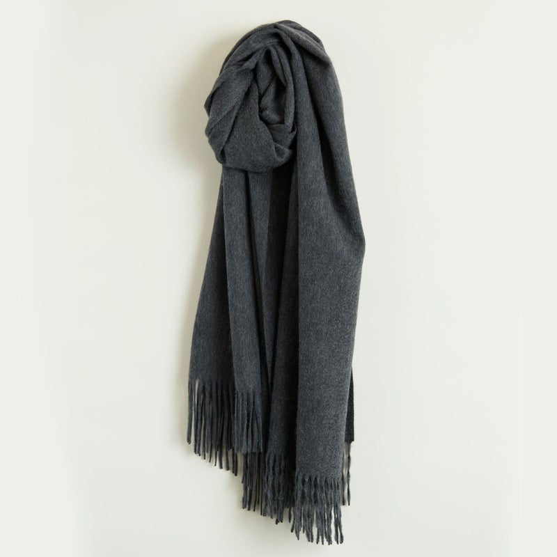 カシミヤ100%大判無地ストール＜チャコール＞