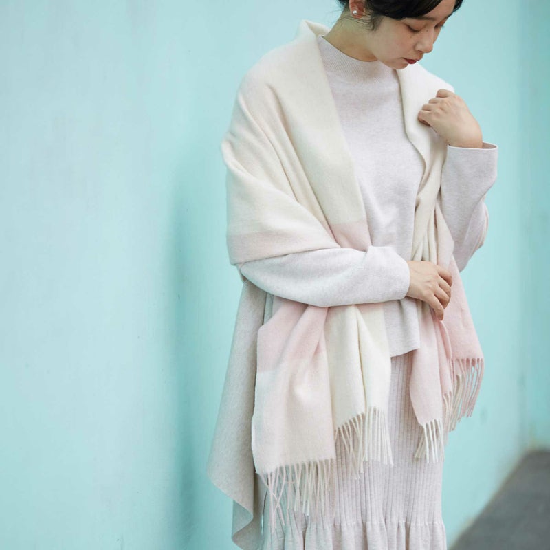 ブロックチェックウールストール