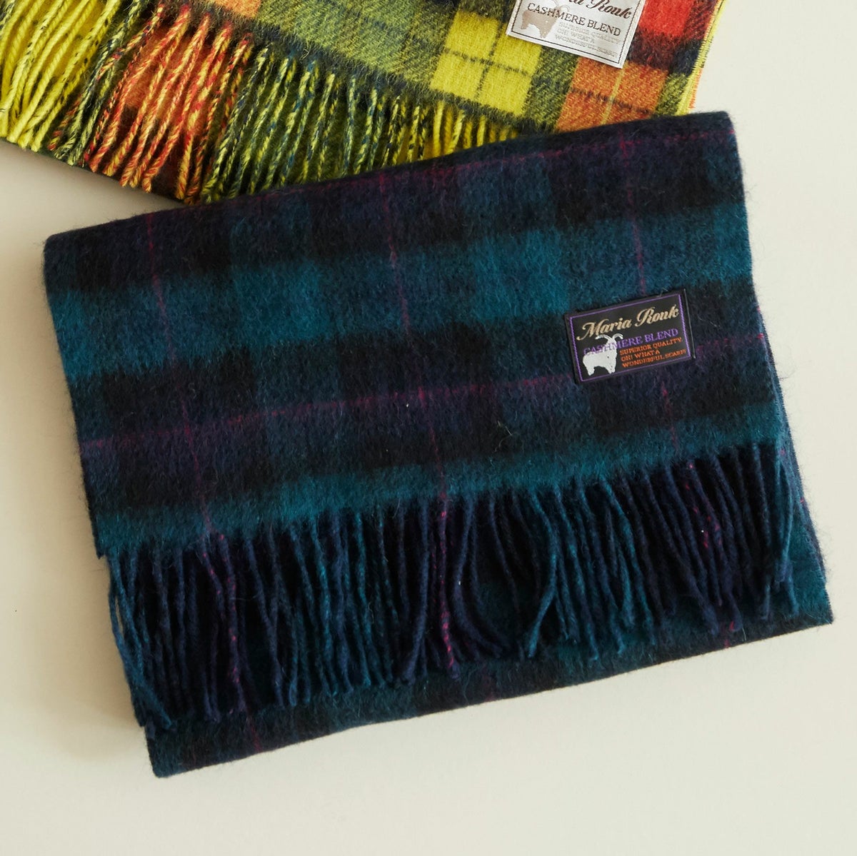  カシミヤブレンドチェックリバーシブルマフラー