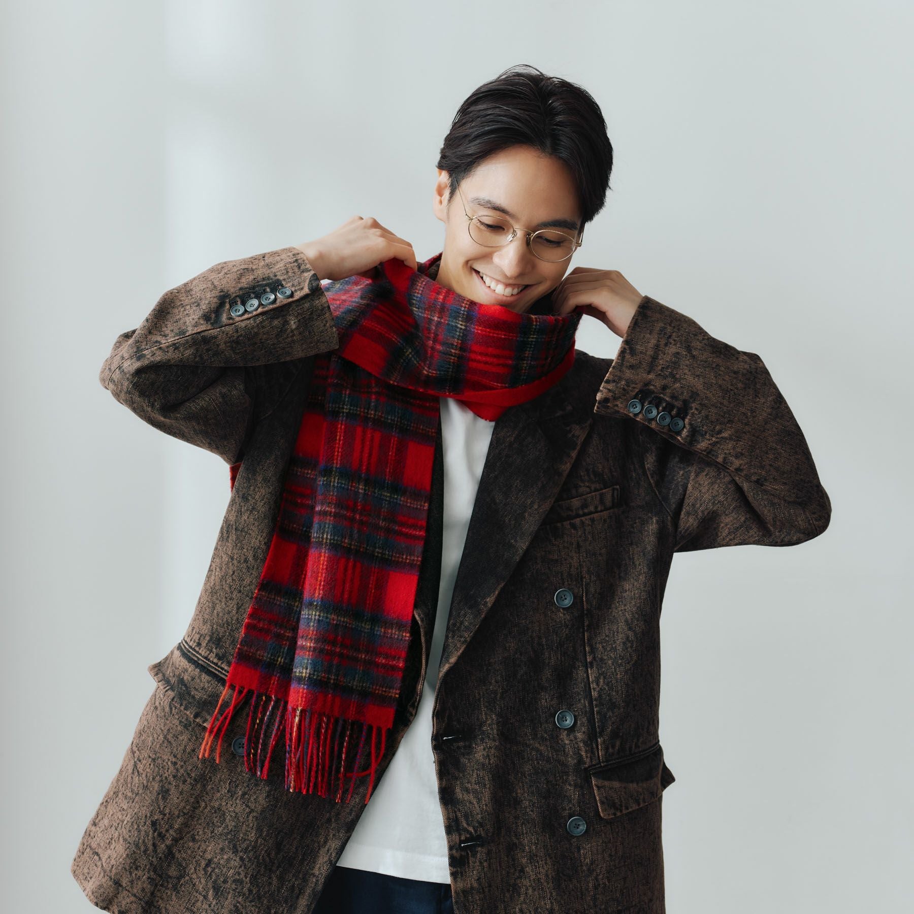 Burberry リバーシブル チェック　マフラー　赤　バーバリー　カシミヤ混 中古・古着通販】BURBERRY LONDON (バーバリーロンドン) カシミヤ