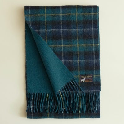 カシミヤブレンドチェックリバーシブルマフラー＜ネイビー×イエローチェック＞