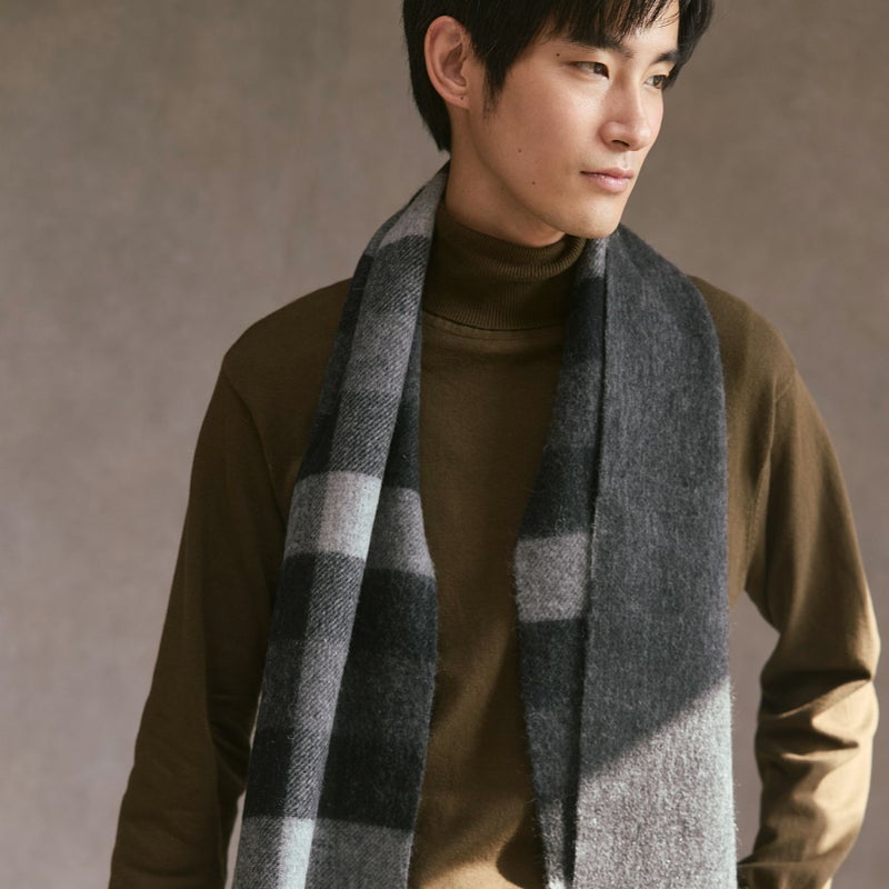 カシミヤブレンドチェックリバーシブルマフラー