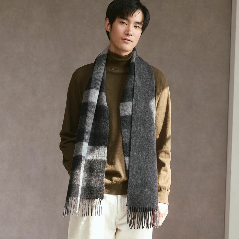 カシミヤブレンドチェックリバーシブルマフラー