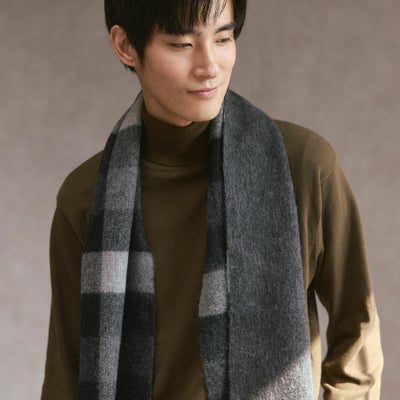 カシミヤブレンドチェックリバーシブルマフラー