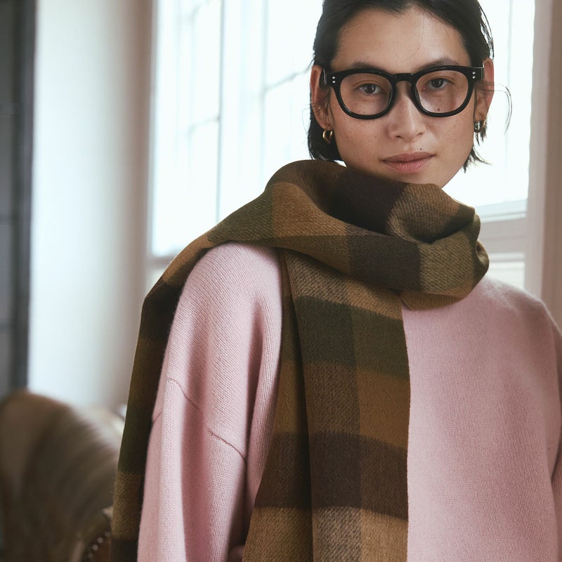 カシミヤブレンドチェックリバーシブルマフラー