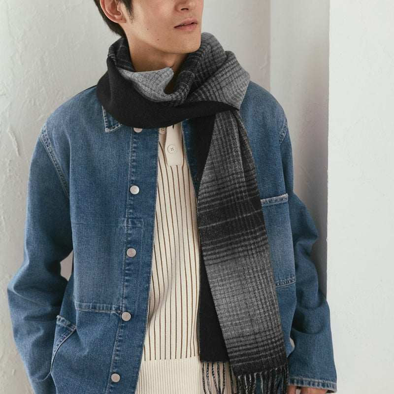 カシミヤブレンドチェックリバーシブルマフラー