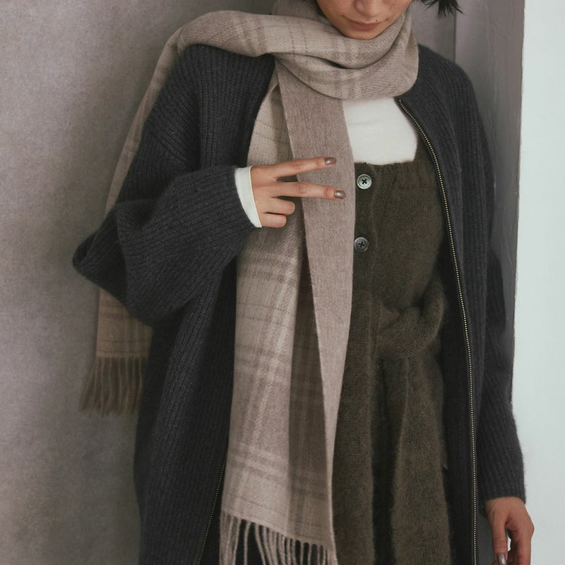  カシミヤブレンドチェックリバーシブルマフラー