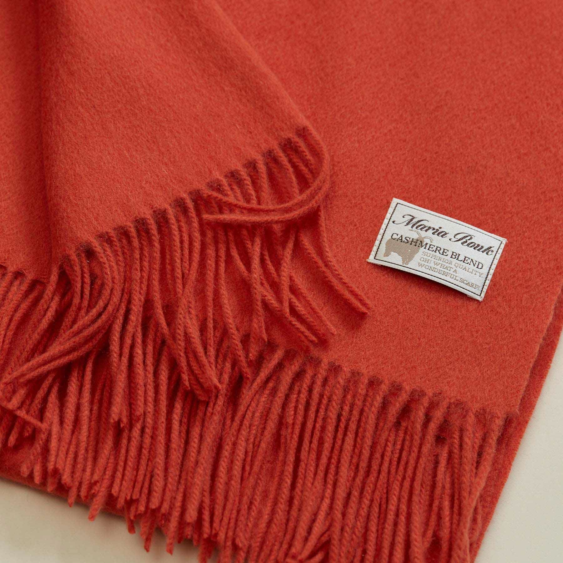 ANTEPRIMA オレンジ 系フリンジ大判カシミヤストール/ショール 美品 カシミヤブレンド大判無地ストール＜ブラッドオレンジ＞ | Maria Rouk