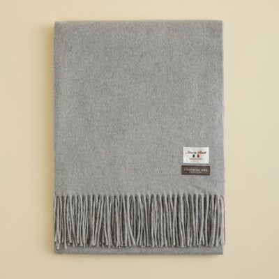 イタリア製再生カシミヤ100％大判無地ストール＜杢グレー＞