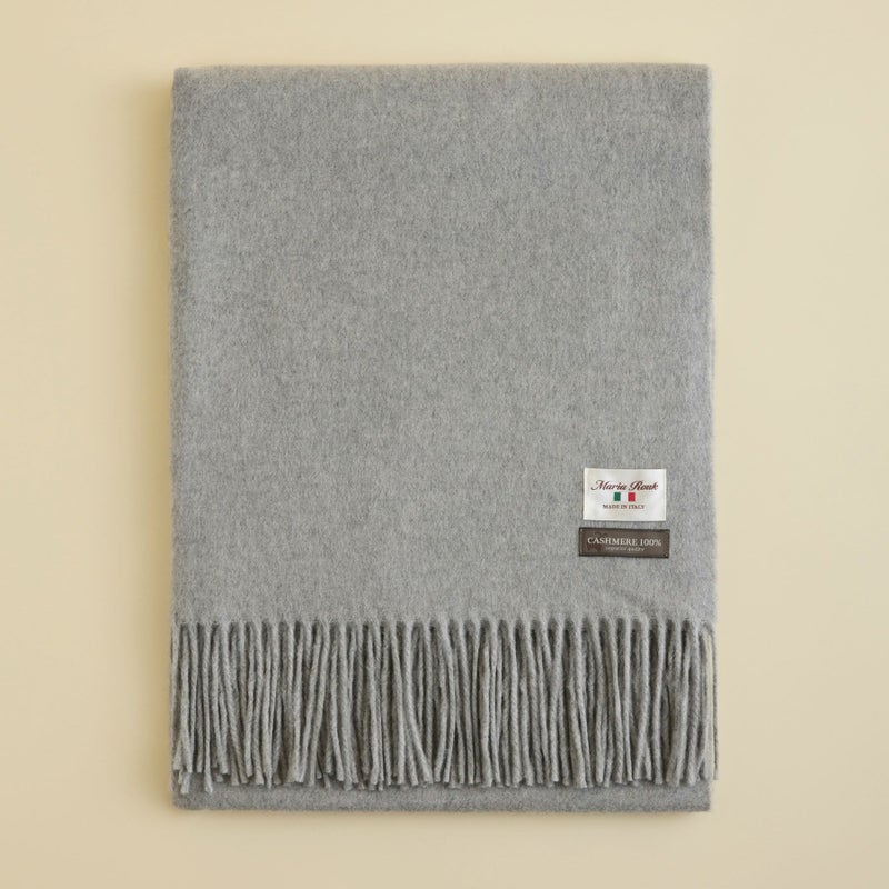 イタリア製再生カシミヤ100％大判無地ストール＜杢グレー＞